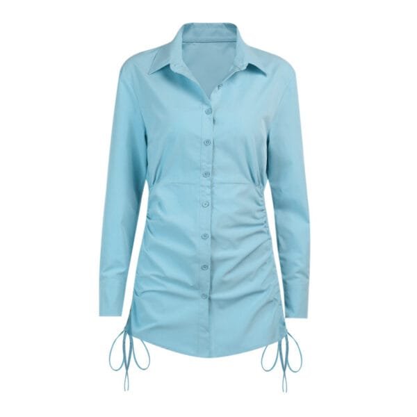 Sexy Slim Drawstring Single Breasted Shirt Long Sleeve Dress - Image 5