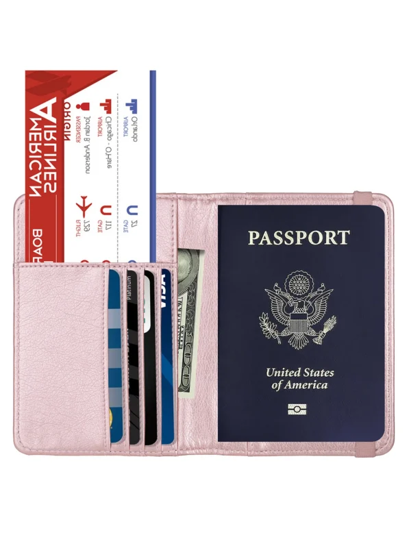 RFID Blocking Leather Passport Holder With 3D Metal Badge, Travel Document Passport Wallet Organizer - Image 3