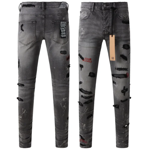 Retro Black Gray KSUBI Jeans Men Cross Brand Paint Hole Trend Low Rise Skinny Denim Pants Pleated Ripped Frayed Trousers 3014