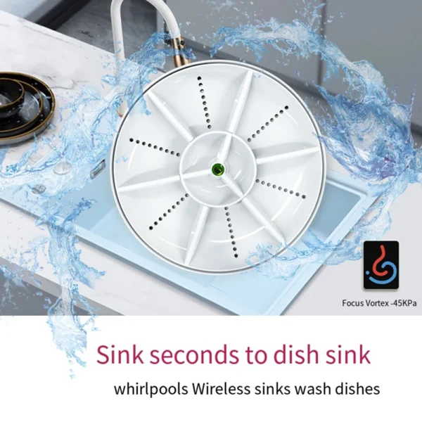 Mini Turbo Dishwasher Portable Ultrasonic Dish Washer USB Chargeable Vegetable Washing Machine Household Sink Dishwasher Device - Image 2