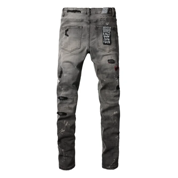 Retro Black Gray KSUBI Jeans Men Cross Brand Paint Hole Trend Low Rise Skinny Denim Pants Pleated Ripped Frayed Trousers 3014 - Image 5