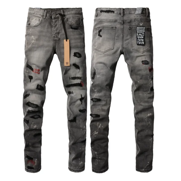 Retro Black Gray KSUBI Jeans Men Cross Brand Paint Hole Trend Low Rise Skinny Denim Pants Pleated Ripped Frayed Trousers 3014 - Image 4