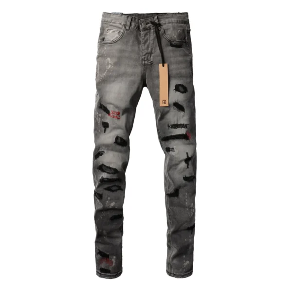 Retro Black Gray KSUBI Jeans Men Cross Brand Paint Hole Trend Low Rise Skinny Denim Pants Pleated Ripped Frayed Trousers 3014 - Image 6