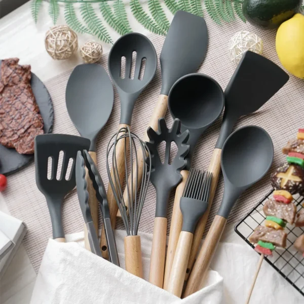 12PCS Food Grade Silicone Kitchen Cookware Utensils Turner Spatula Measuring Spoon Practical Cooking Tool Kitchenware Set - Image 2