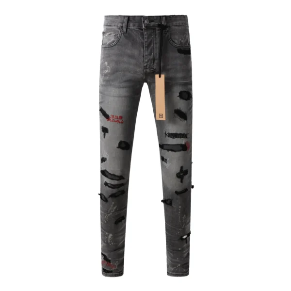 Retro Black Gray KSUBI Jeans Men Cross Brand Paint Hole Trend Low Rise Skinny Denim Pants Pleated Ripped Frayed Trousers 3014 - Image 2