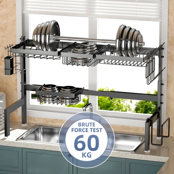 Over The Sink Dish Drying Rack, Adjustable 2 Tier Metal Steel Dish Drying Racks for Kitchen Counter - Image 4