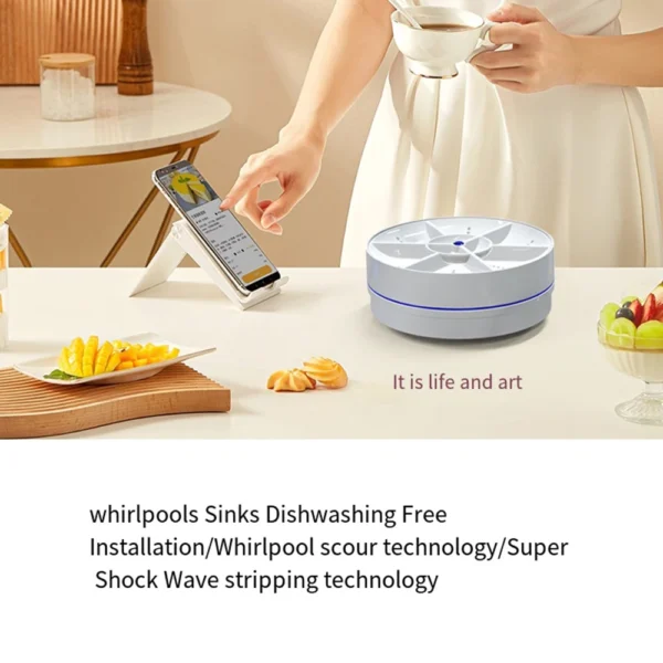 Mini Turbo Dishwasher Portable Ultrasonic Dish Washer USB Chargeable Vegetable Washing Machine Household Sink Dishwasher Device - Image 4
