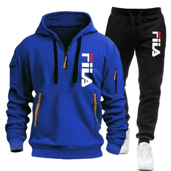 Spring and Autumn street new men's zipper hoodie + pants two-piece set, outdoor multi-pocket men's casual pullover sports suit - Image 2