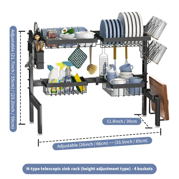 Over The Sink Dish Drying Rack, Adjustable 2 Tier Metal Steel Dish Drying Racks for Kitchen Counter - Image 6