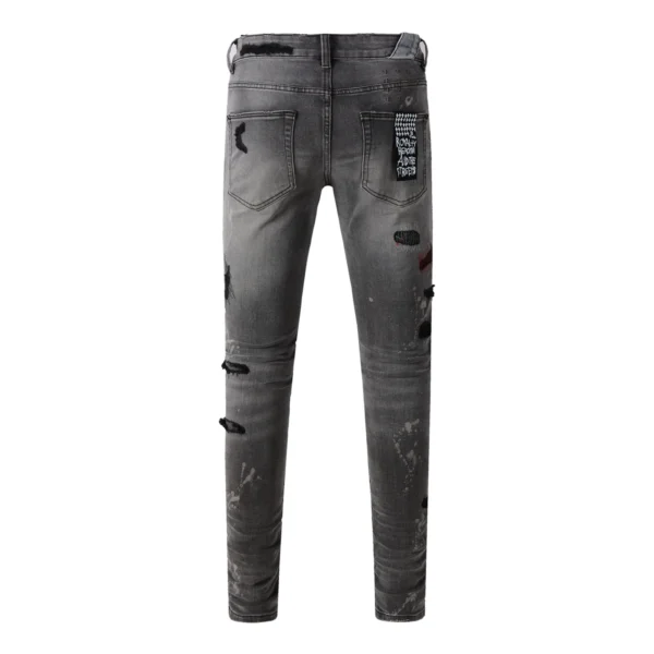 Retro Black Gray KSUBI Jeans Men Cross Brand Paint Hole Trend Low Rise Skinny Denim Pants Pleated Ripped Frayed Trousers 3014 - Image 3