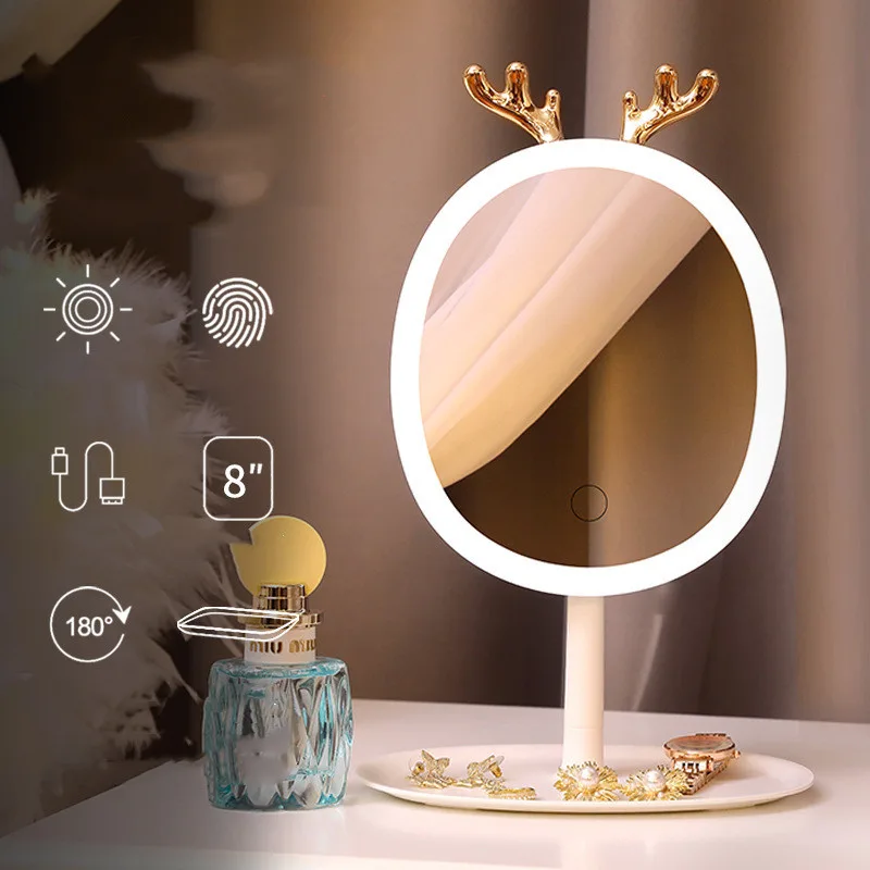 LED smart makeup mirror antler design wireless charging