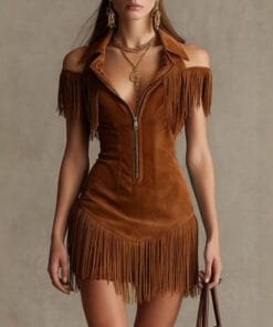 Retro Suede Off-Shoulder Dress