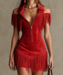 Retro Suede Off-Shoulder Dress