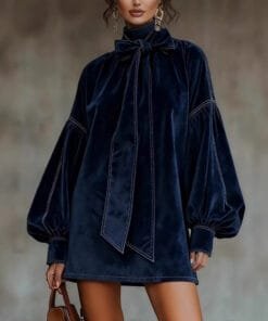 Long Sleeve Bow Short Dress