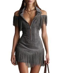 Retro Suede Off-Shoulder Dress