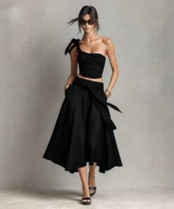 Off-Shoulder Top & High-Waist A-Line Skirt Set